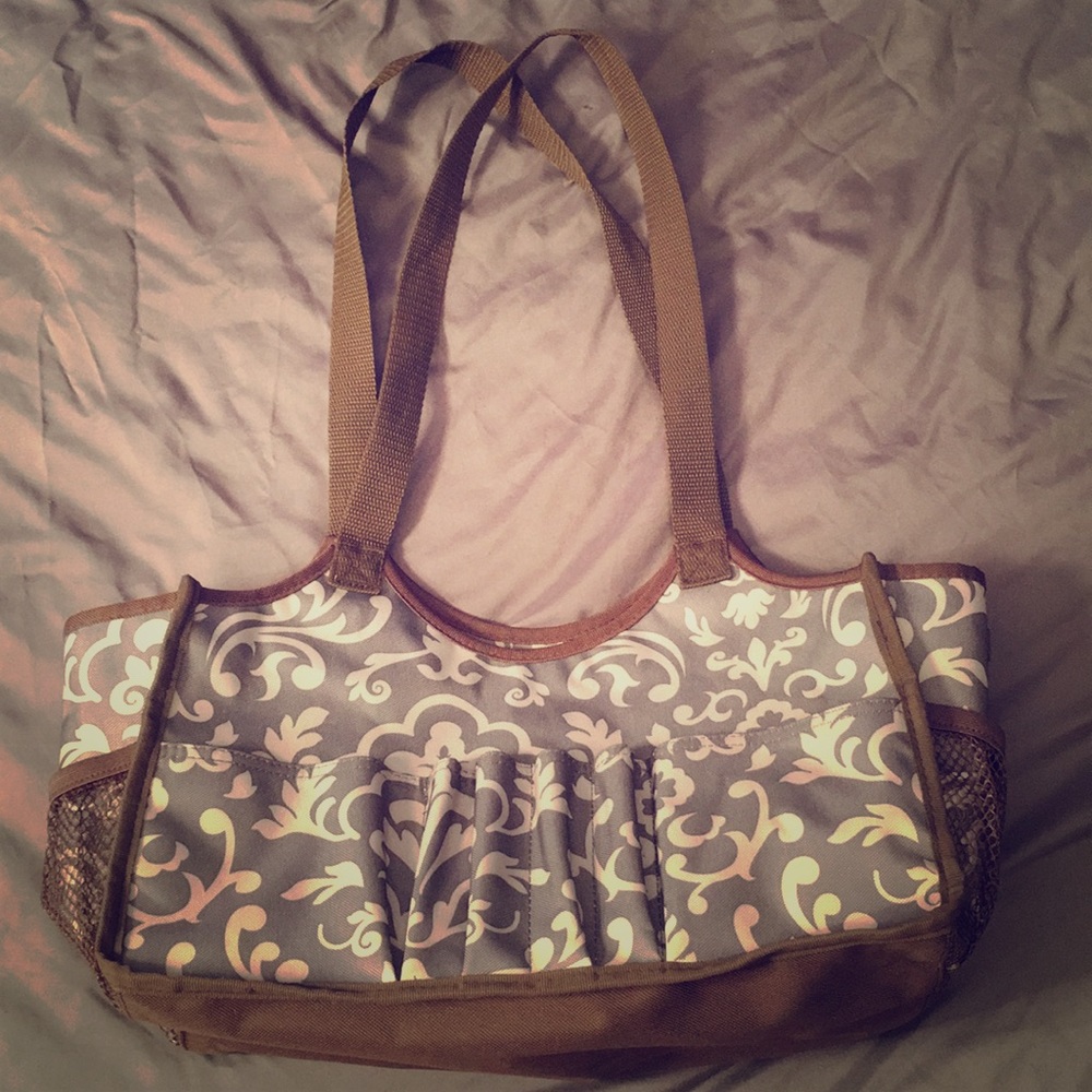 Gray and brown 31 bag